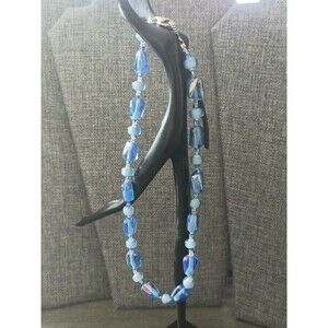 AB Iridescent  Blue Glass Beaded  Sterling Silver Vintage Necklace Tested
